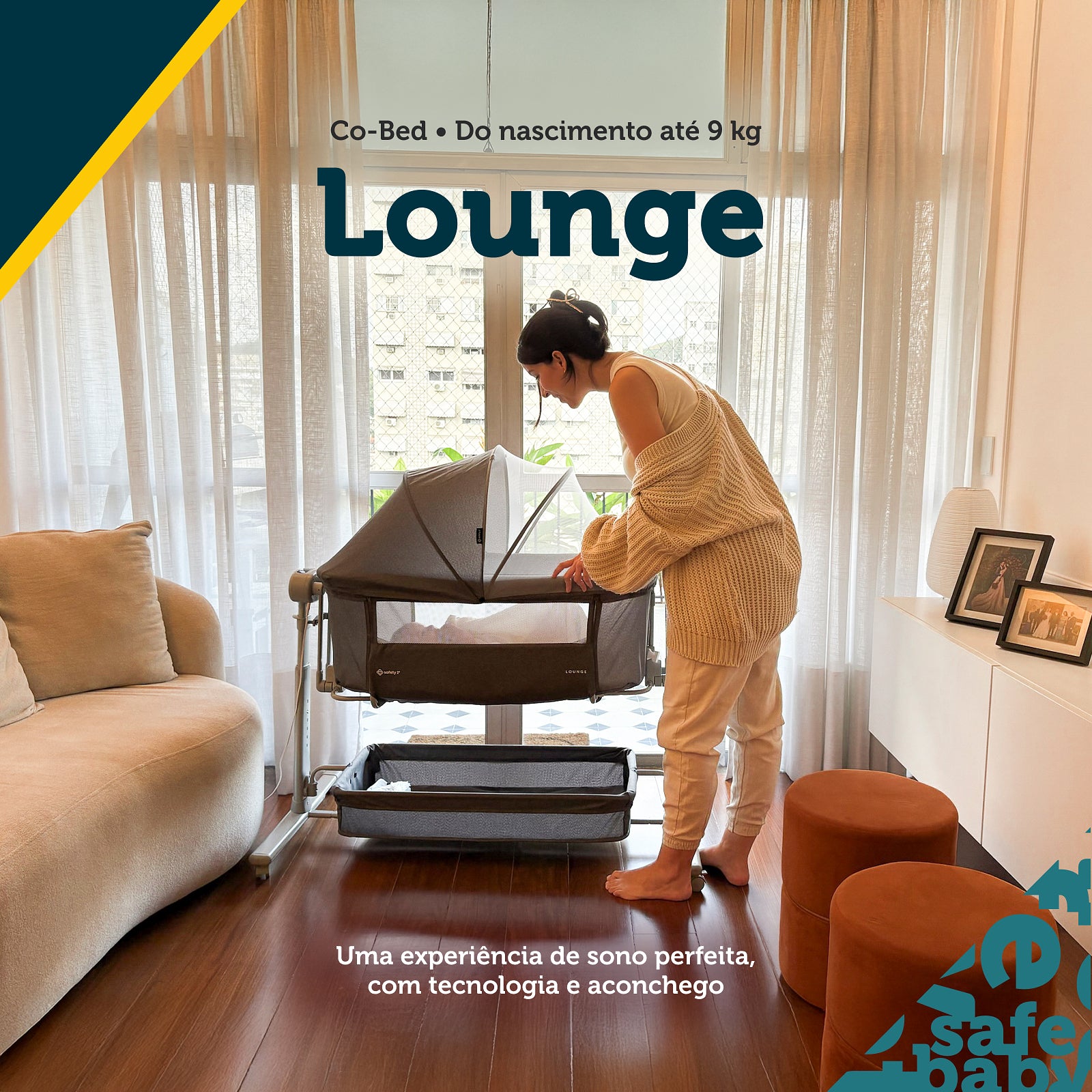 Berço Co-Bed Lounge Balanço Automático -  Grey - Safety 1st