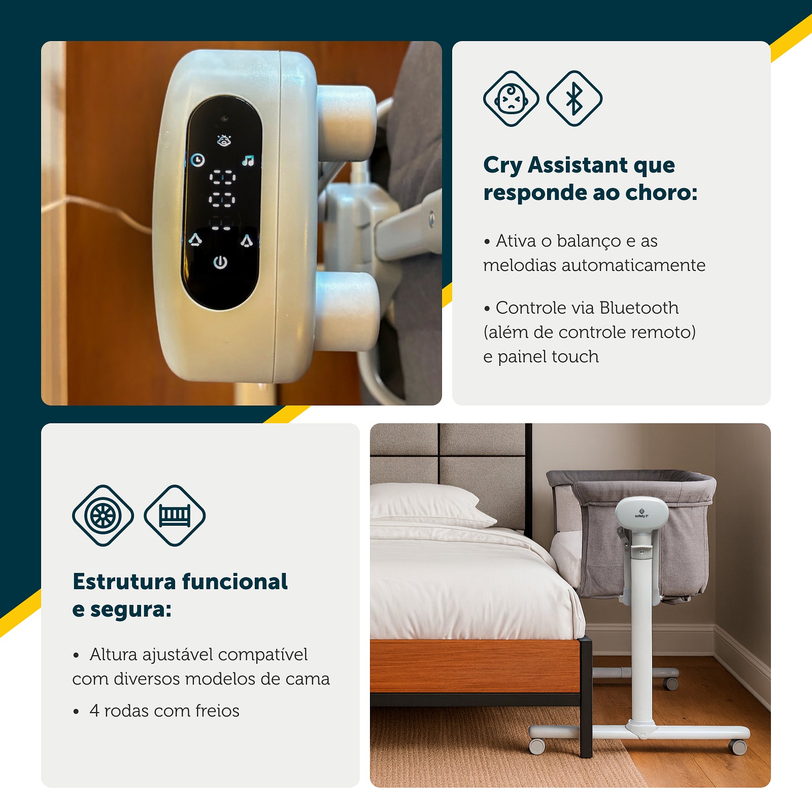 Berço Co-Bed Lounge Balanço Automático -  Grey - Safety 1st