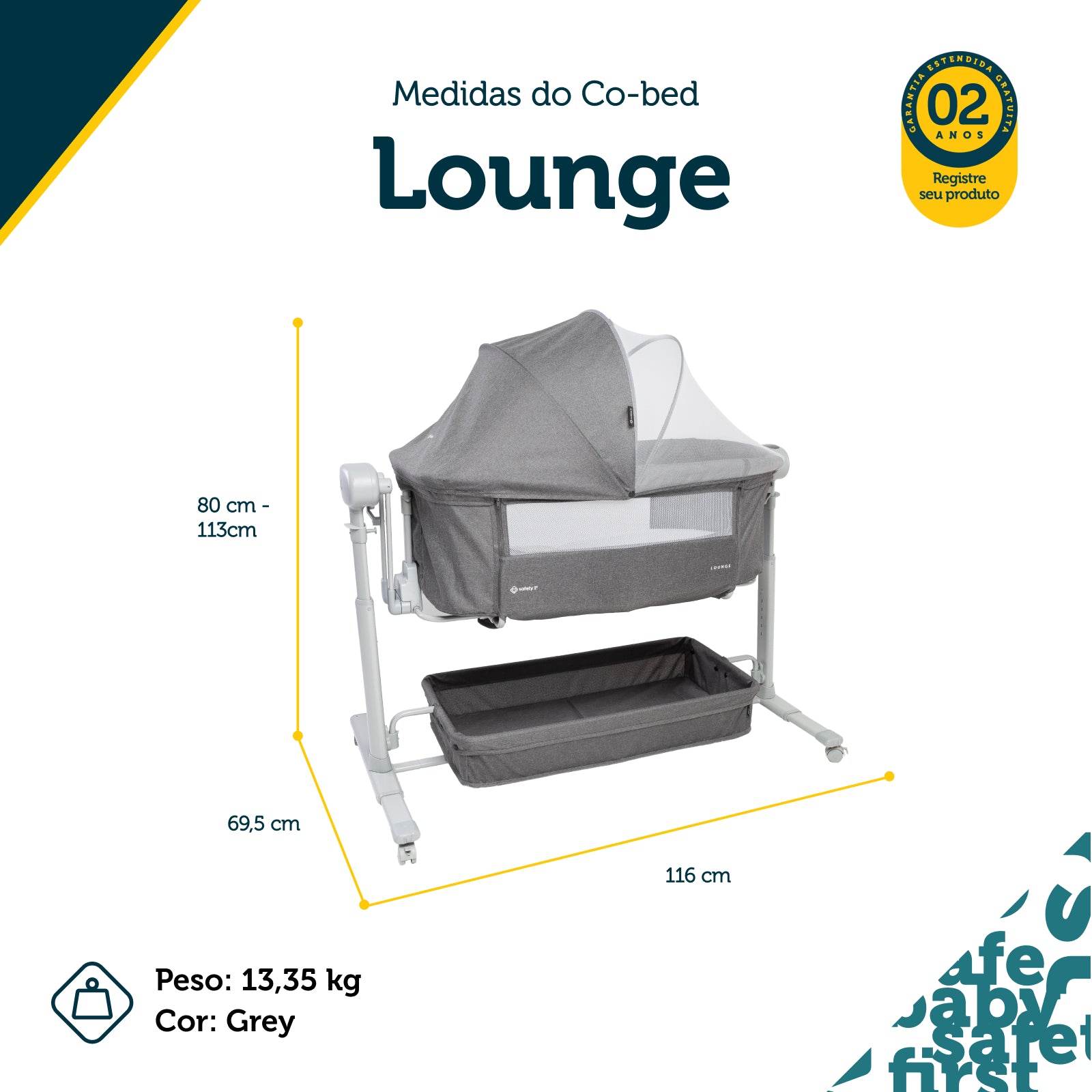 Berço Co-Bed Lounge Balanço Automático -  Grey - Safety 1st