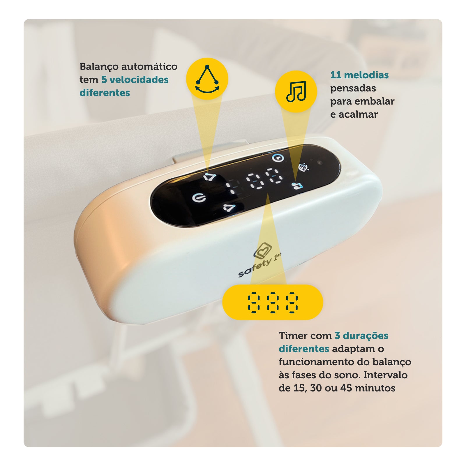 Berço Co-Bed Lounge Balanço Automático -  Grey - Safety 1st